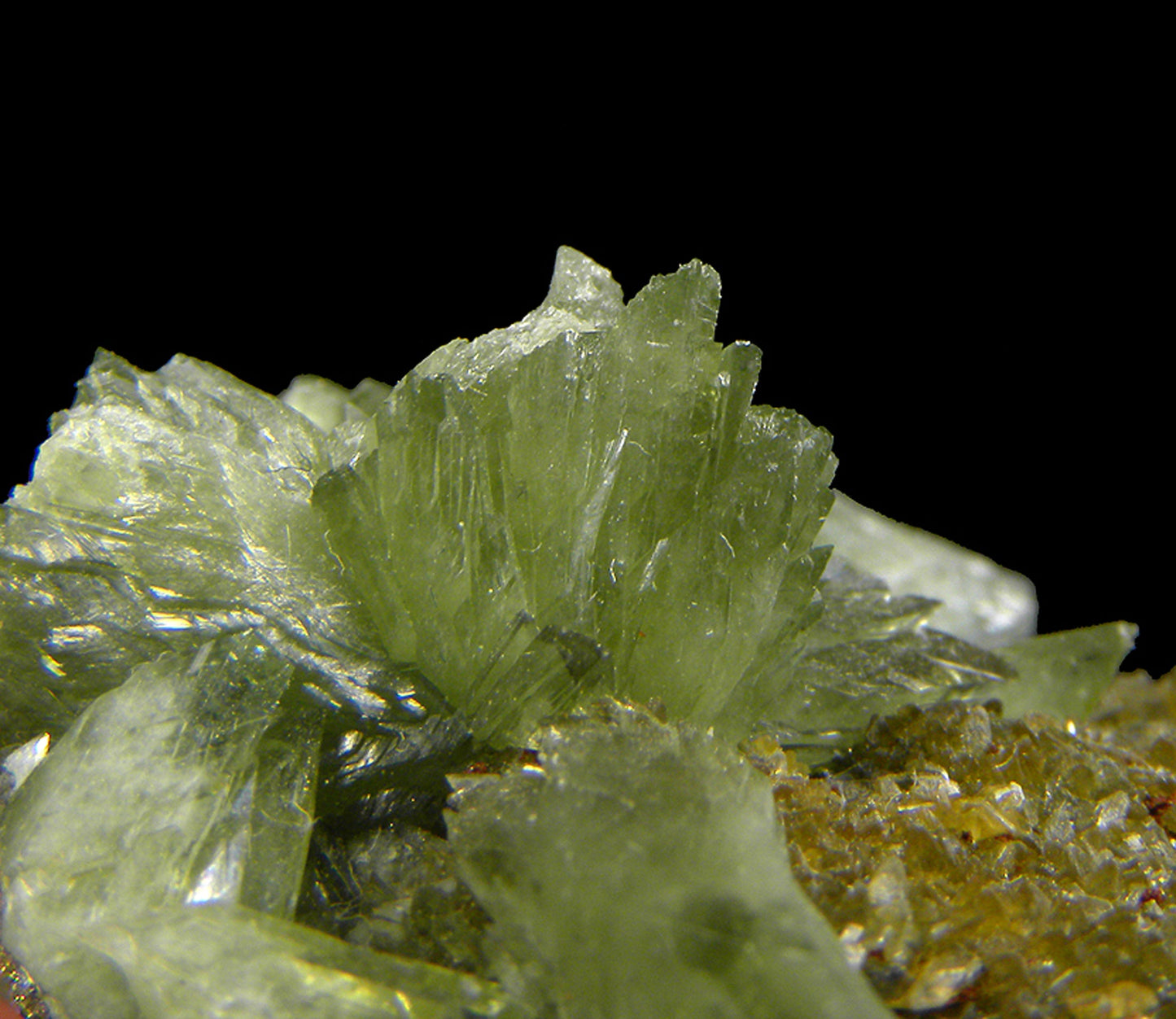 Ludlamite with Siderite on Pyrite