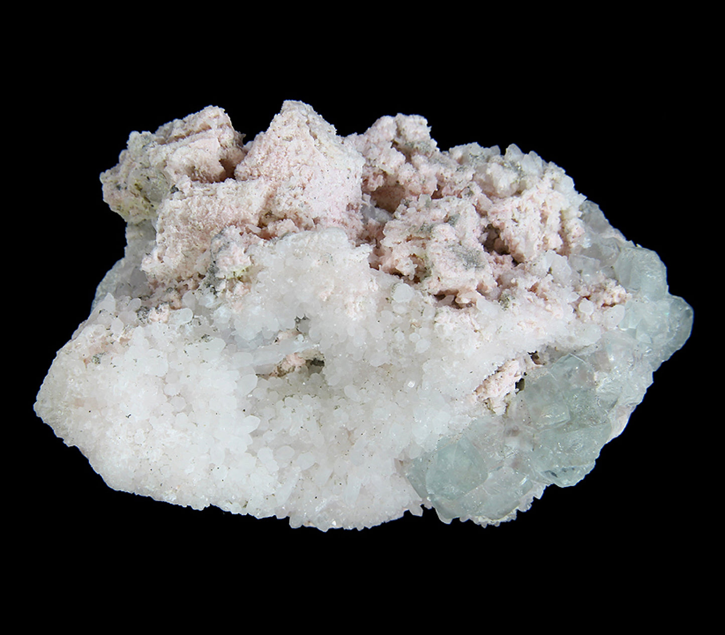 Rhodochrosite with Fluorite and Quartz
