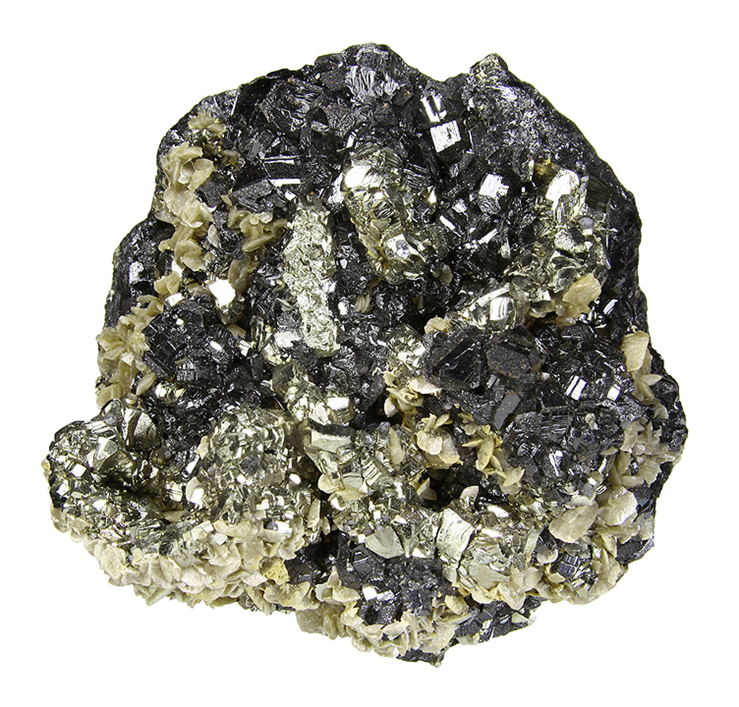 Pyrite “horseshoe” with Siderite on Sphalerite