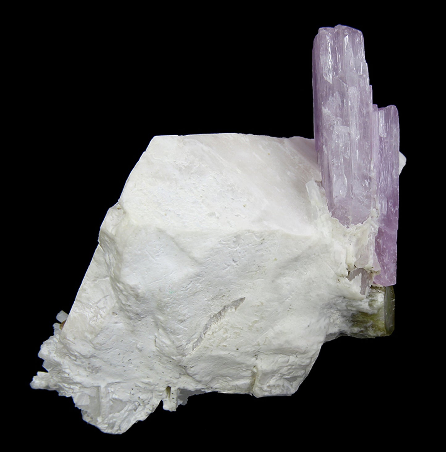 Spodumene (var: Kunzite) with Tourmaline and Microlite on Microcline