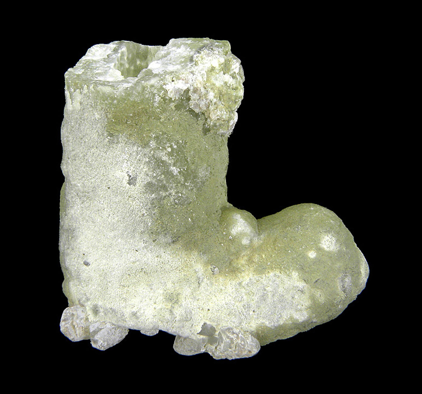 Prehnite “BOOT”-shaped cast after Anhydrite with Calcite