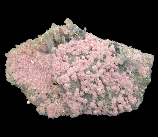 Rhodochrosite with Stilbite(!), Chalcopyrite and Quartz