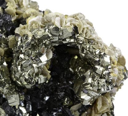 Pyrite “horseshoe” with Siderite on Sphalerite