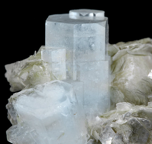 Beryl (var: Aquamarine) with Muscovite on Albite